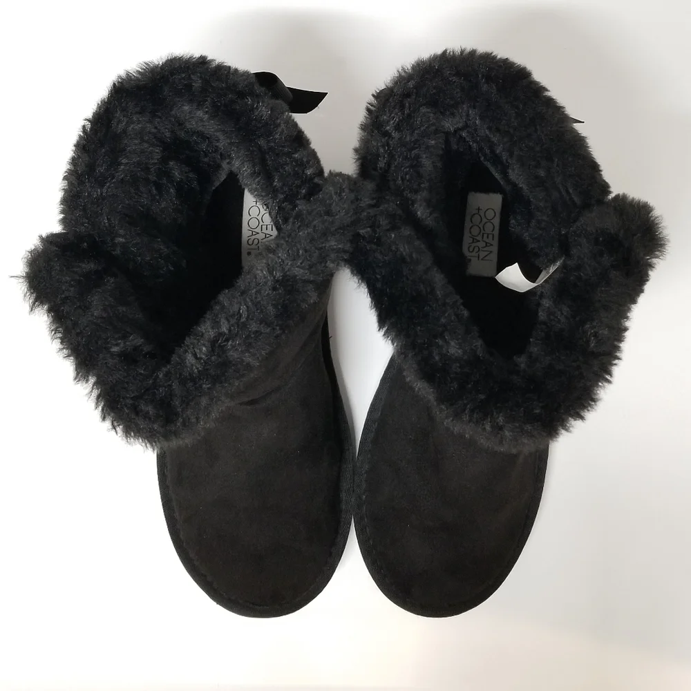 Ocean + Coast Black Faux Fur Mya Boots Kids 3M